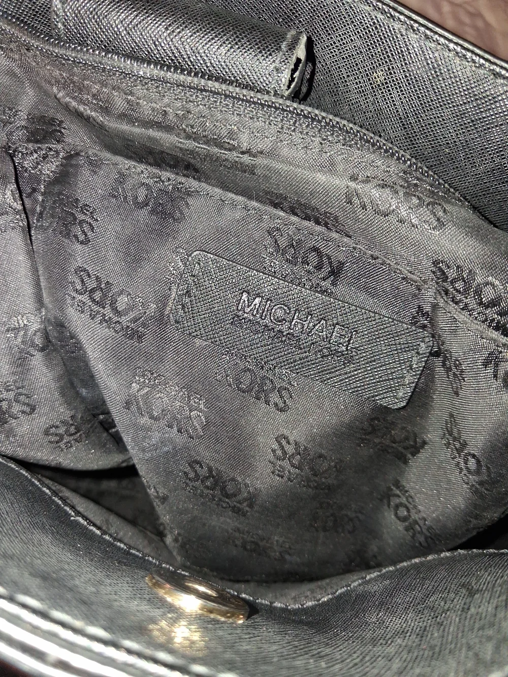 Michael Kors Black Leather Tote with Gold Accent Charm